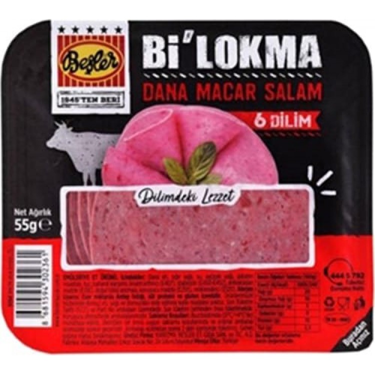 BEŞLER Bİ LOKMA DİLİMLİ MACAR SALAM 55 GR X 12 AD