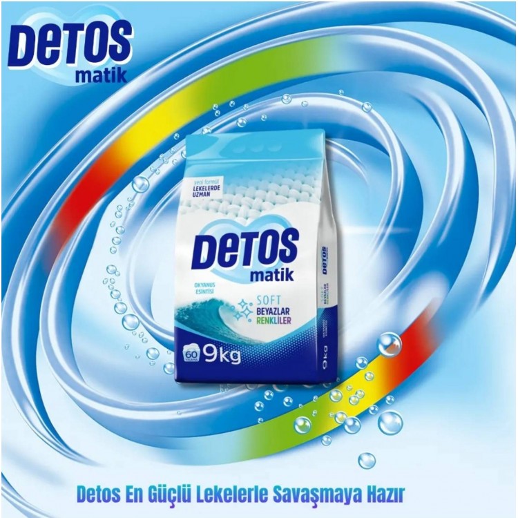 DETOS MATİK 9 KG BEYAZLAR VE RENKLİLER OKYANUS ESİNTİSİ
