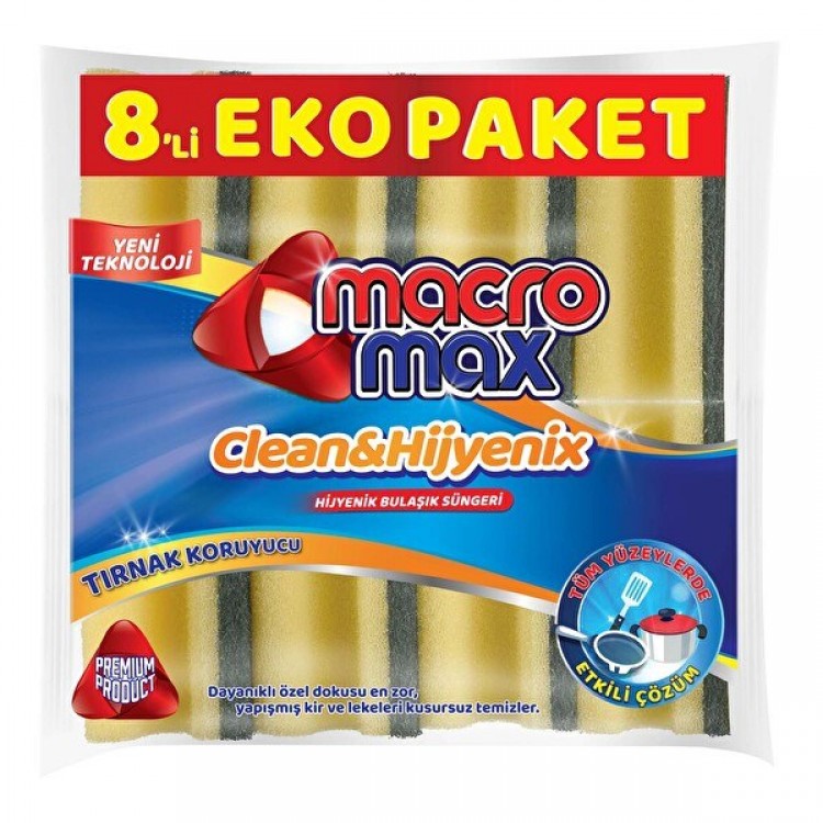 MACROMAX KLASİK YEŞİL OLUKLU SÜNGER 8'Lİ MACROMAX KLASİK YEŞİL OLUKLU SÜNGER 8'Lİ