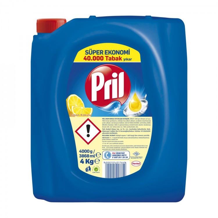 PRİL BULAŞIK DETERJANI 4 KG LİMON X 4 AD